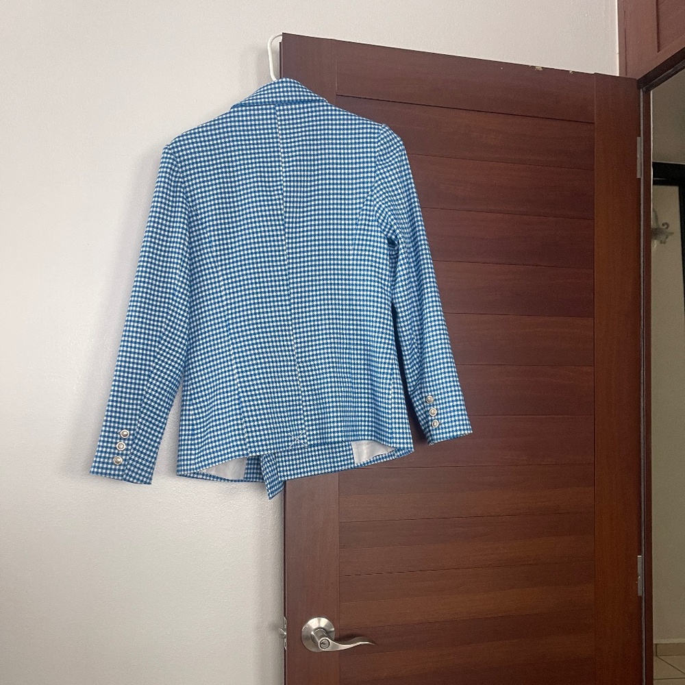 Double Breasted Gingham Blue Blazer - image 2